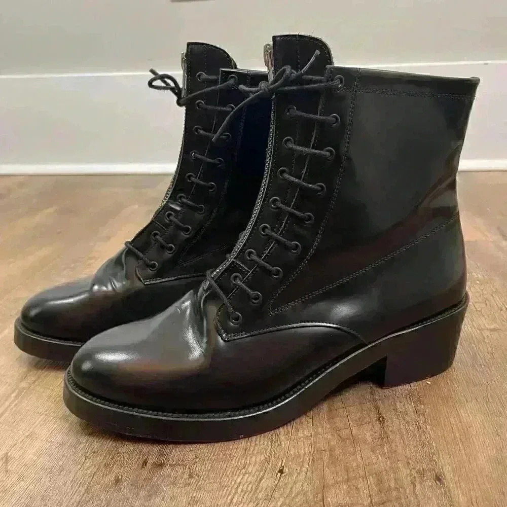 Sandro Paris Black Military Boots Chunky Women's 40 US 10 Goth Made In Portugal